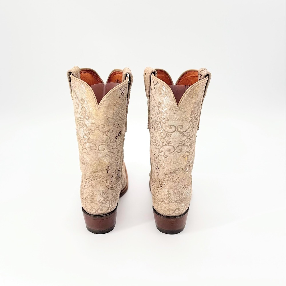 Lucchese 1883 Stone Suede Metallic Python Cowgirl Boots Snip Toe Womens 7B - Picture 4 of 9
